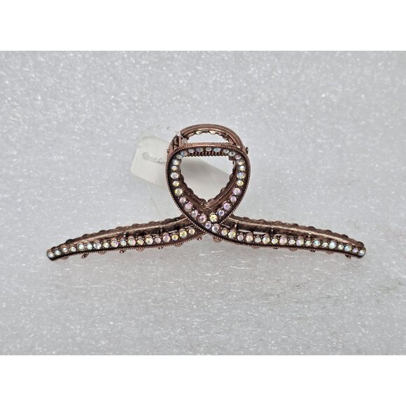 Rhinestone Bronze Tone Hair Claw Clip With Twist Design - Picture 1 of 3